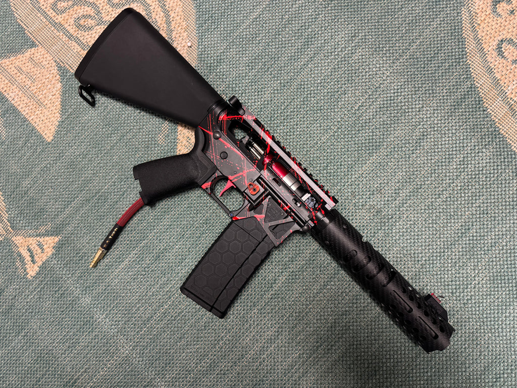KA Tech MAC Polarstar F2 AR8 HPA M4 Stuby Skeletonized Cerakote Splatter (Red - Black Cannon Barrel)