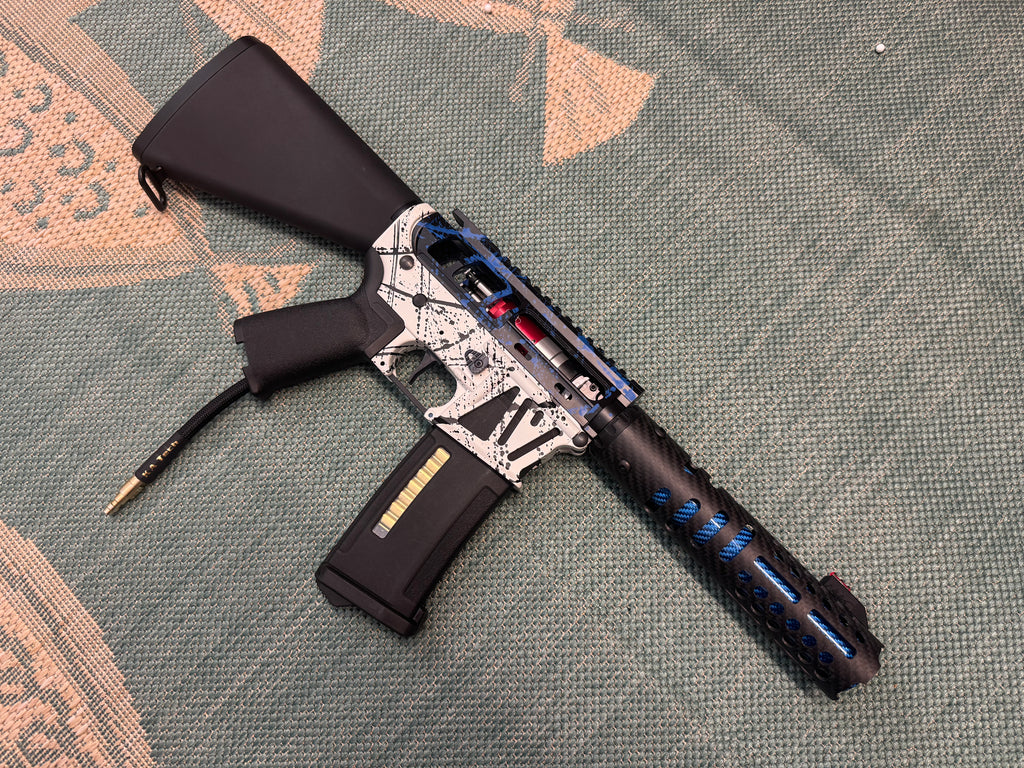KA Tech MAC Polarstar F2 AR8 HPA M4 Stuby Skeletonized Cerakote Splatter (White & Blue)