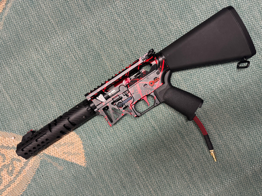 KA Tech MAC Polarstar F2 AR8 HPA M4 Stuby Skeletonized Cerakote Splatter (Red - Black Cannon Barrel)