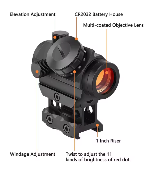 2MOA Red Dot Sight 1x25mm Reflex Sight Waterproof & Shockproof & Fog-Proof Red Dot Scope with 1 inch Riser Mount